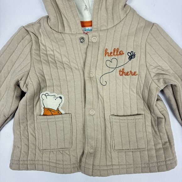 Disney Winnie the Pooh Baby Sweater Hoodie 6-9 Months Unisex Tan Brown Cozy - Picture 2 of 10